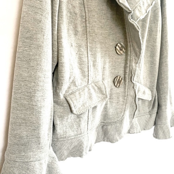 MiFresia Ruffle Blazer-style Sweatshirt with Buttons, Pockets, Grey, Medium - Picture 3 of 7